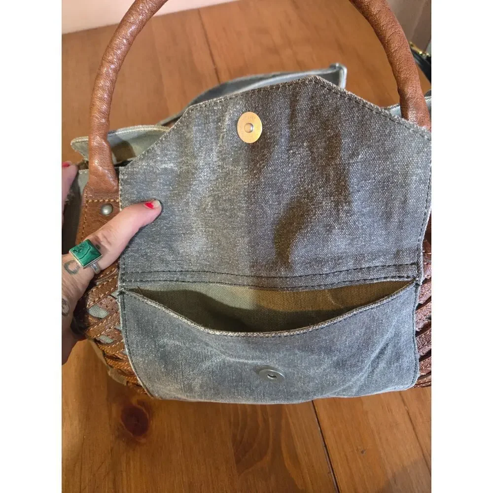 B Mona Crossbody Handbag Boho Cotton and Leather Medium Size